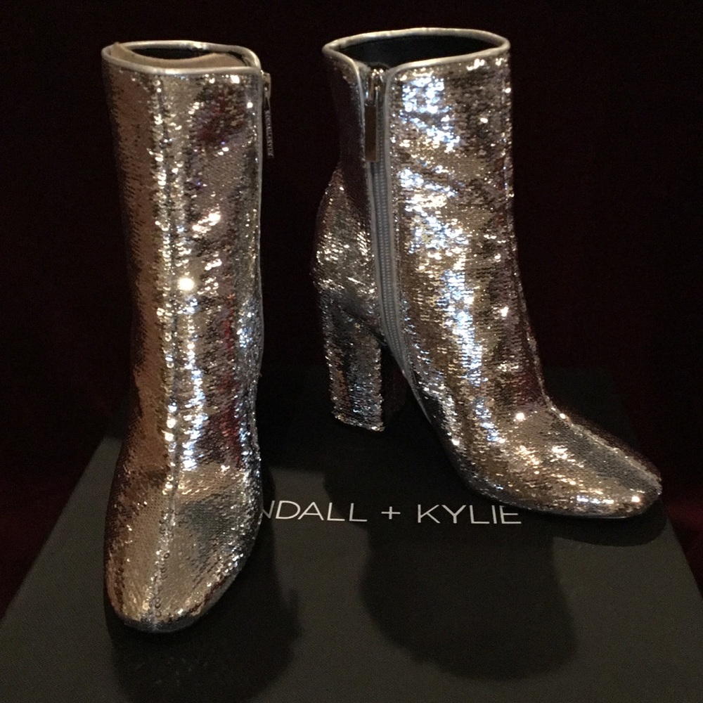 Kendall & Kylie Silver Sequin  Booties